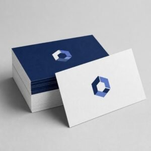 Stack of blue and white business cards