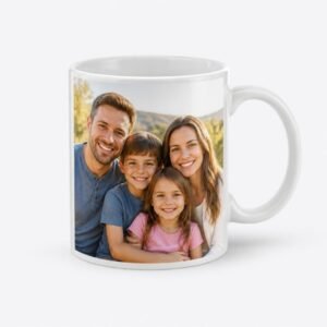 Custom photo mug printed with a family photo