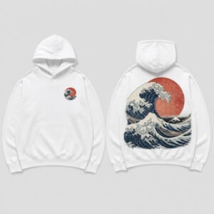 Japanese Wave Hoodie printed hoodie, front and back