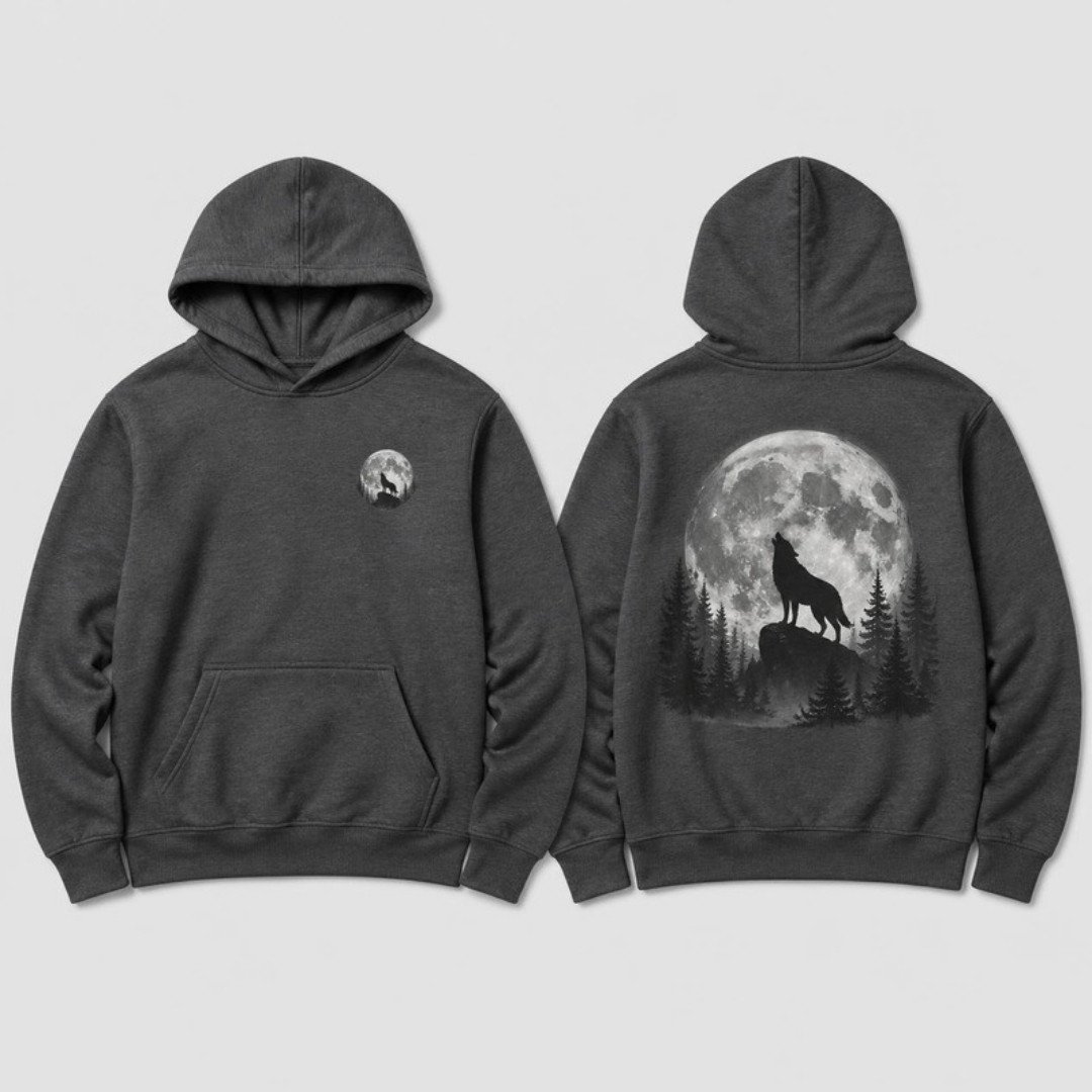Lone Wolf Hoodie printed hoodie, front and back