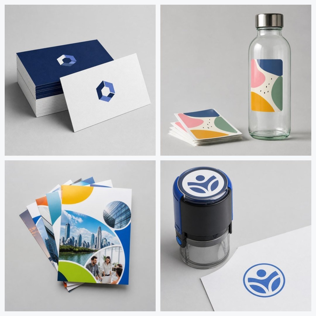 Mobile & Electronics Shop Pack: Business Cards, Rectangle Stickers, Flyers, Custom Rubber Stamp