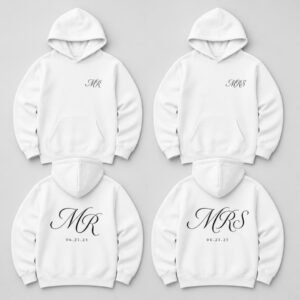 Mr and Mrs Couple Hoodies printed hoodie, front and back