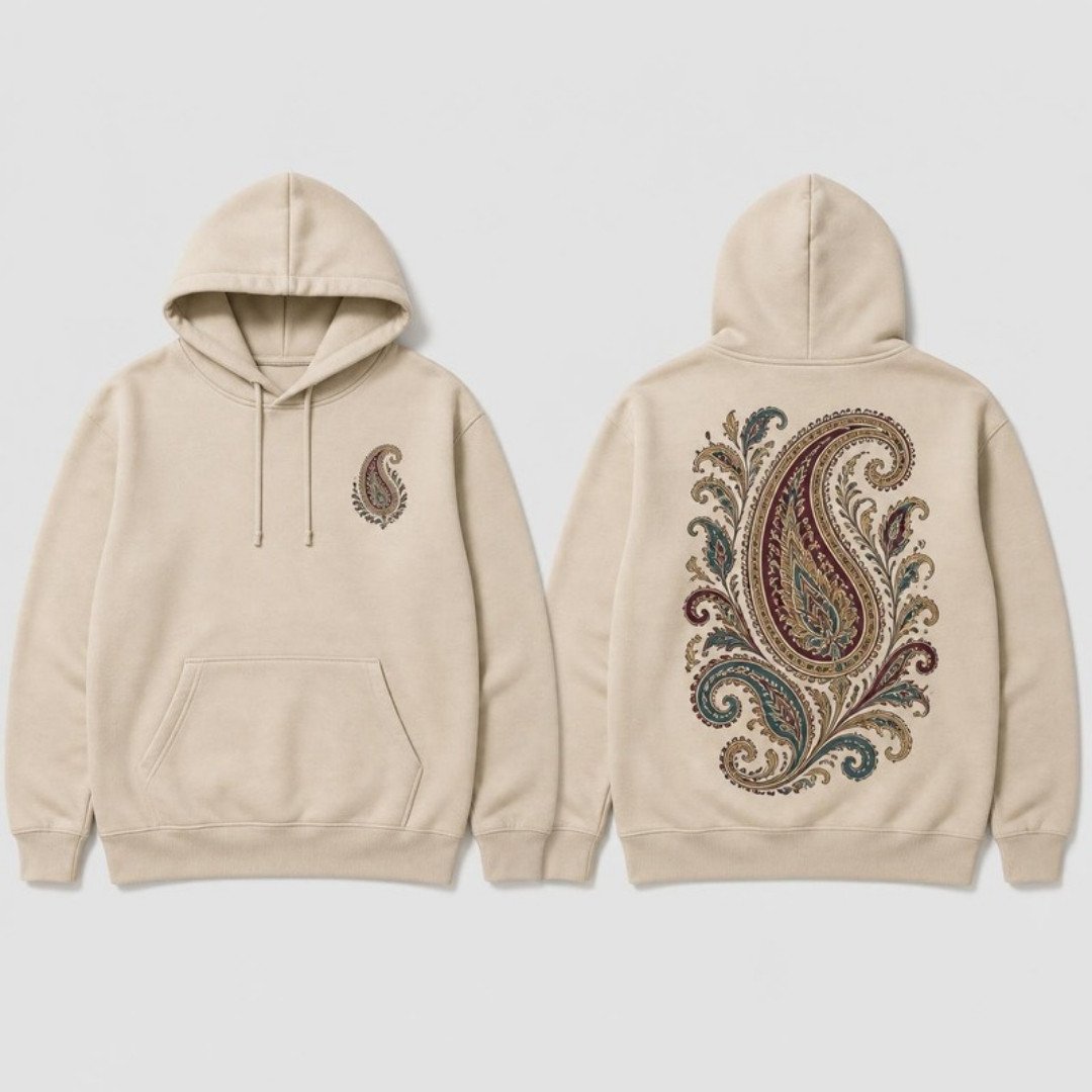 Paisley Pattern Hoodie printed hoodie, front and back