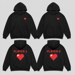Player 1 Player 2 Couple Hoodies printed hoodie, front and back