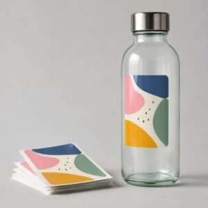 Rectangle sticker on a glass bottle