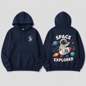 Space Explorer Kids Hoodie printed hoodie, front and back