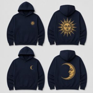 Sun and Moon Couple Hoodies printed hoodie, front and back